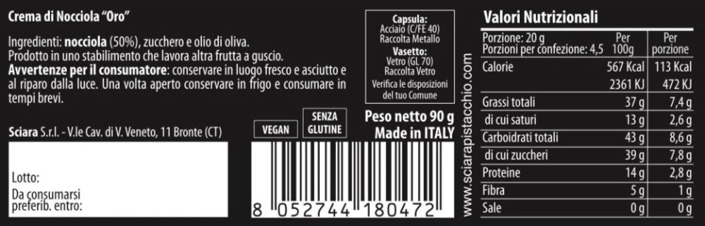 Mix Creme spalmabili senza latte Pistacchio, Mandorla e Nocciola 90 grammi x 3 - Le Oro - Sciara La terra del pistacchio Bronte