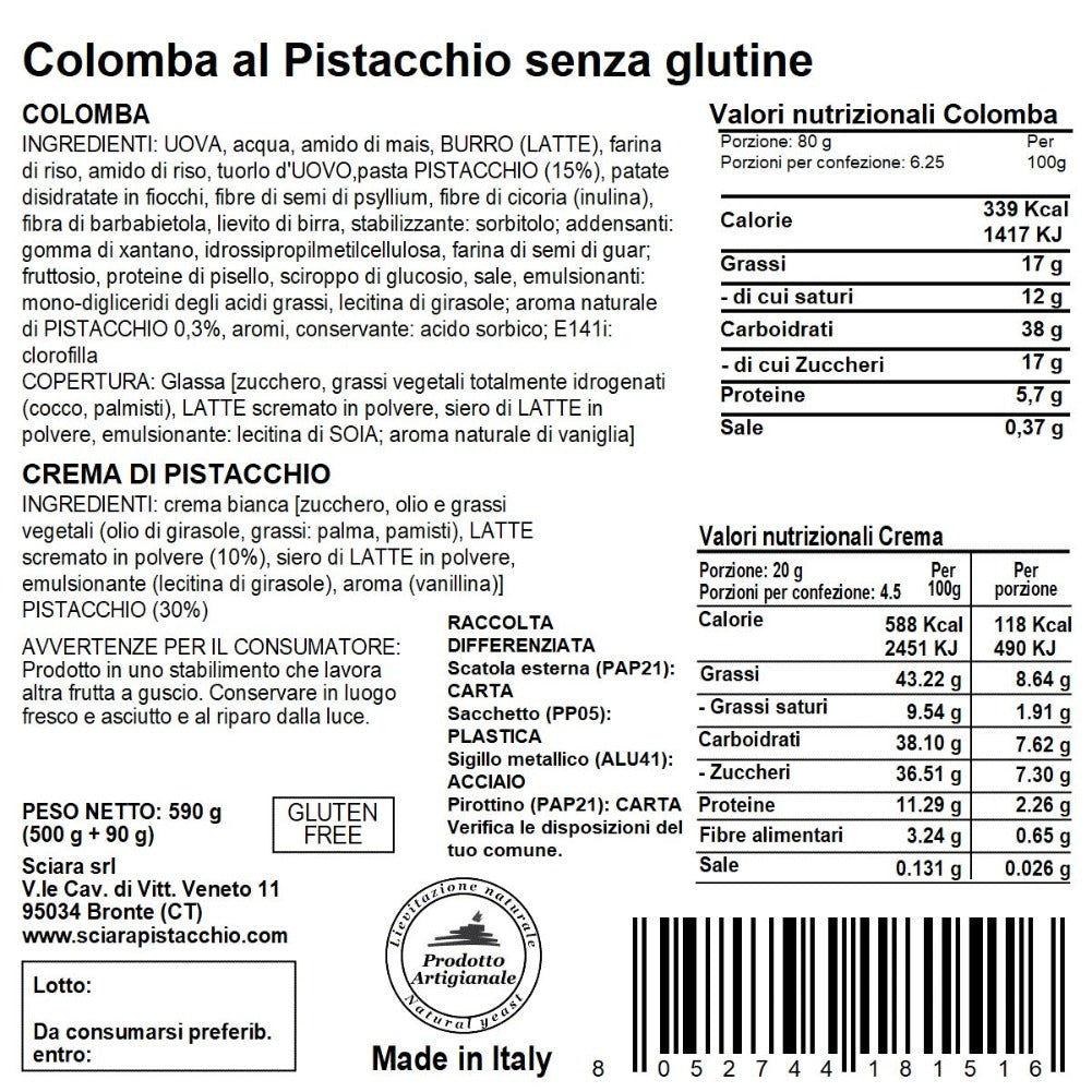 colomba al pistacchio senza glutine - crema di pistacchio bronte sciara