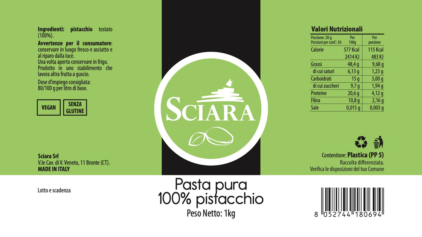 etichetta pasta pura di pistacchio