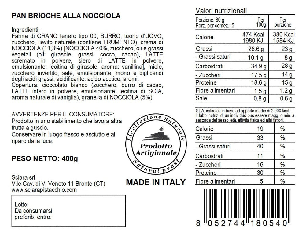 Pan brioche alla Nocciola - Sciara La terra del pistacchio Bronte