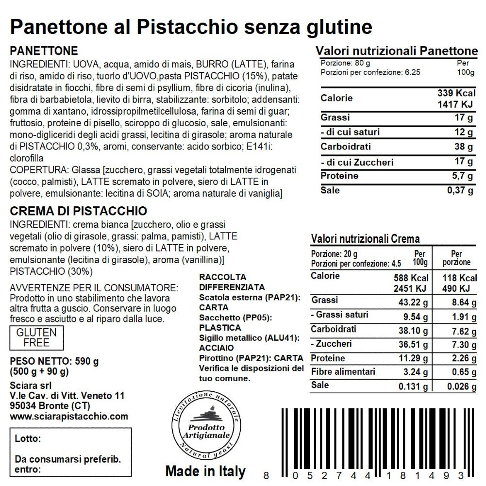 Panettone al Pistacchio senza glutine - Sciara La terra del pistacchio Bronte
