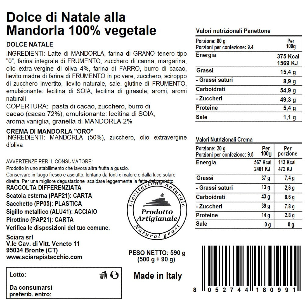 Dolce di Natale alla Mandorla senza latte con Olio extravergine d'oliva - Sciara La terra del pistacchio Bronte