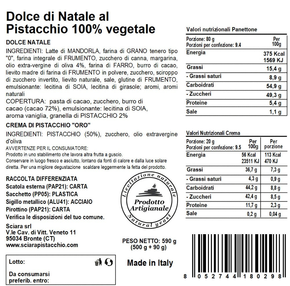 Dolce di Natale al Pistacchio senza latte con Olio extravergine d'oliva - panettone pistacchio senza latte
