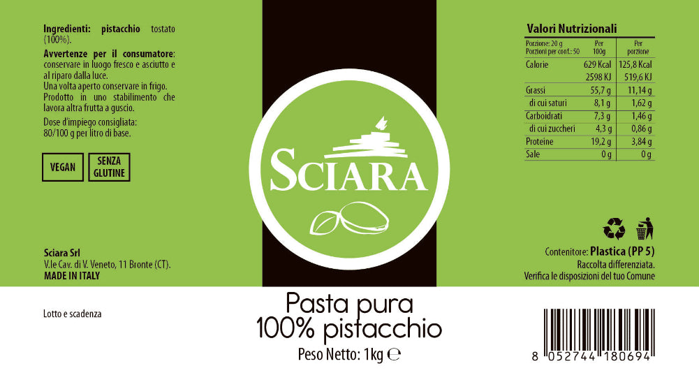 pasta pura pistacchio bronte sciara - etichetta secchiello