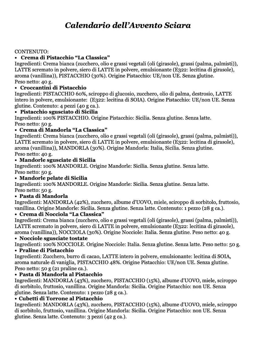 calendario dell'avvento food pistacchio bronte sciara - calendario avvento gastronomico