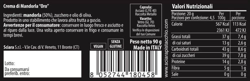 Mix Creme spalmabili senza latte Pistacchio, Mandorla e Nocciola 90 grammi x 3 - Le Oro - Sciara La terra del pistacchio Bronte
