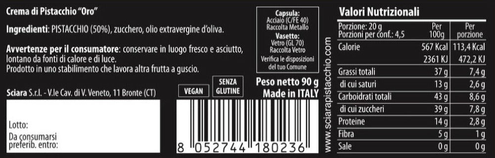 Mix Creme spalmabili senza latte Pistacchio, Mandorla e Nocciola 90 grammi x 3 - Le Oro - Sciara La terra del pistacchio Bronte