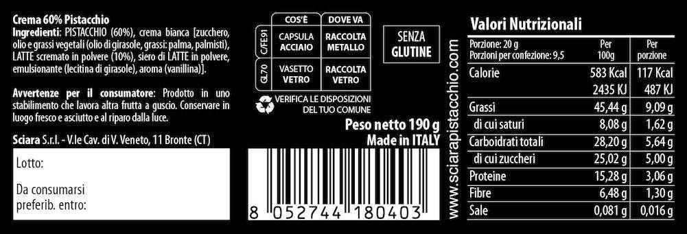Crema di Pistacchio al 60% 190 grammi - La Intensa - Sciara La terra del pistacchio Bronte