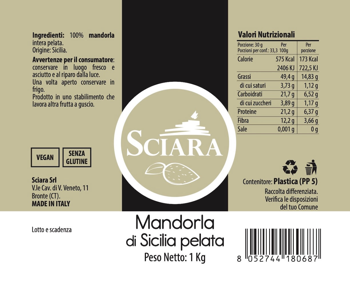 Mandorle pelate di Sicilia - Sciara La terra del pistacchio Bronte