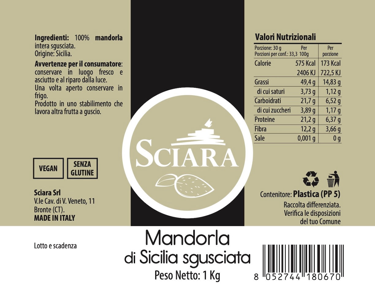 Mandorle sgusciate di Sicilia - Sciara La terra del pistacchio Bronte