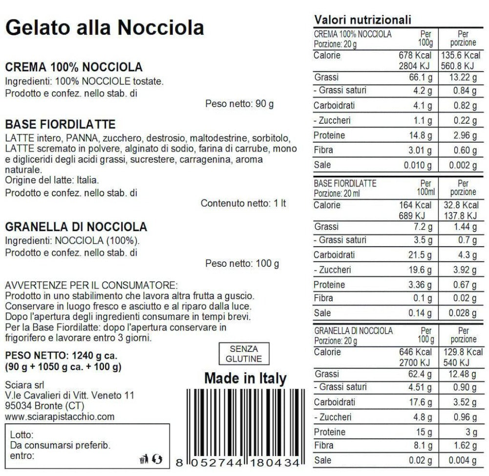 Kit Gelato alla Nocciola - Sciara La terra del pistacchio Bronte