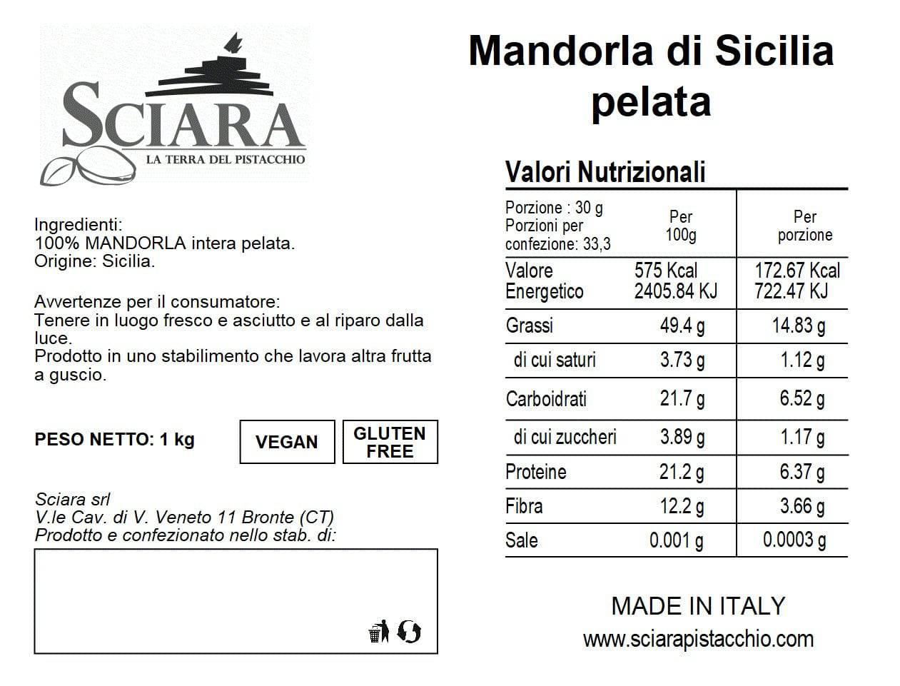 Mandorle pelate di Sicilia - Sciara La terra del pistacchio Bronte