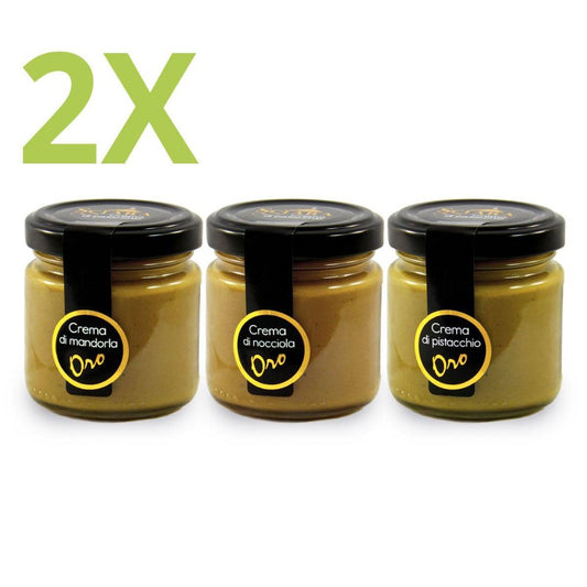 Mix Creme spalmabili senza latte Pistacchio, Mandorla e Nocciola 90 grammi x 3 - Le Oro - Sciara La terra del pistacchio Bronte