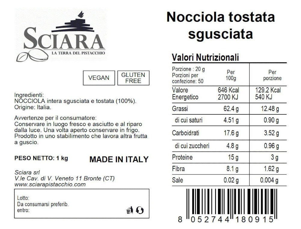 Nocciole sgusciate tostate - Sciara La terra del pistacchio Bronte