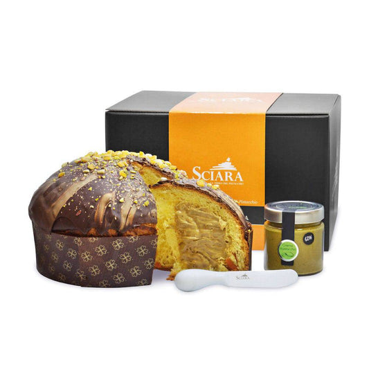 Panettone Pistacchio e Arancia di Sicilia con Crema di Pistacchio al 60% - Sciara La terra del pistacchio Bronte