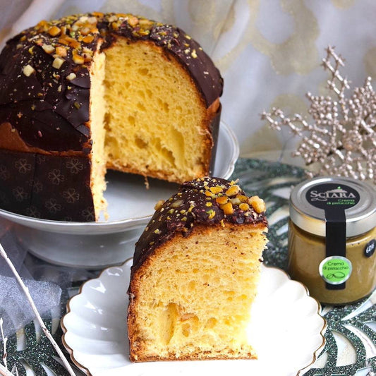 Panettone Pistacchio e Arancia di Sicilia con Crema di Pistacchio al 60% - Sciara La terra del pistacchio Bronte