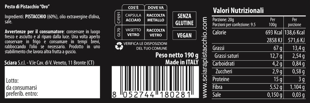 Box Pistacchio senza latte - Oro - Sciara La terra del pistacchio Bronte