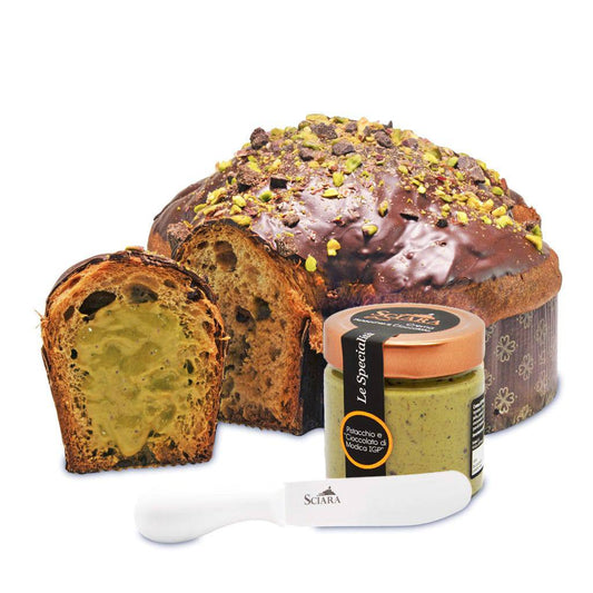 Colomba Pistacchio e "Cioccolato di Modica IGP" e Uovo al Pistacchio con Granella - Sciara La terra del pistacchio Bronte
