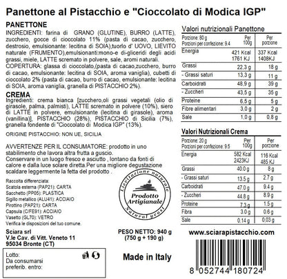 Panettone Pistacchio e "Cioccolato di Modica IGP" - Sciara La terra del pistacchio Bronte