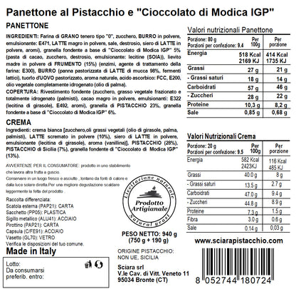 Panettone Pistacchio e "Cioccolato di Modica IGP" - Sciara La terra del pistacchio Bronte