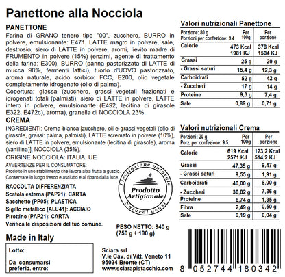 Panettone alla Nocciola a lievitazione naturale - Sciara La terra del pistacchio Bronte