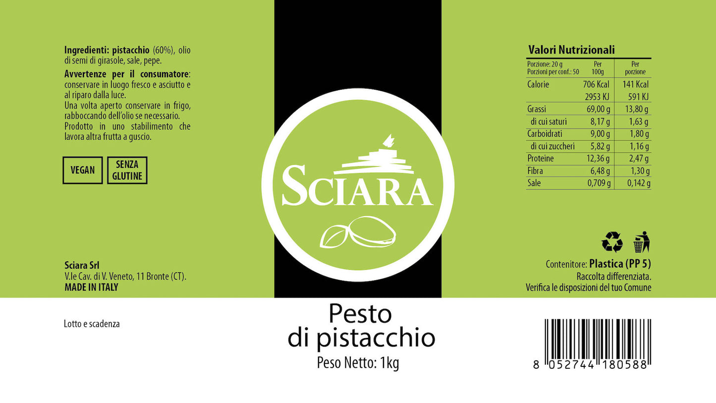 Pesto di Pistacchio - secchiello 1 kg - Sciara La terra del pistacchio Bronte