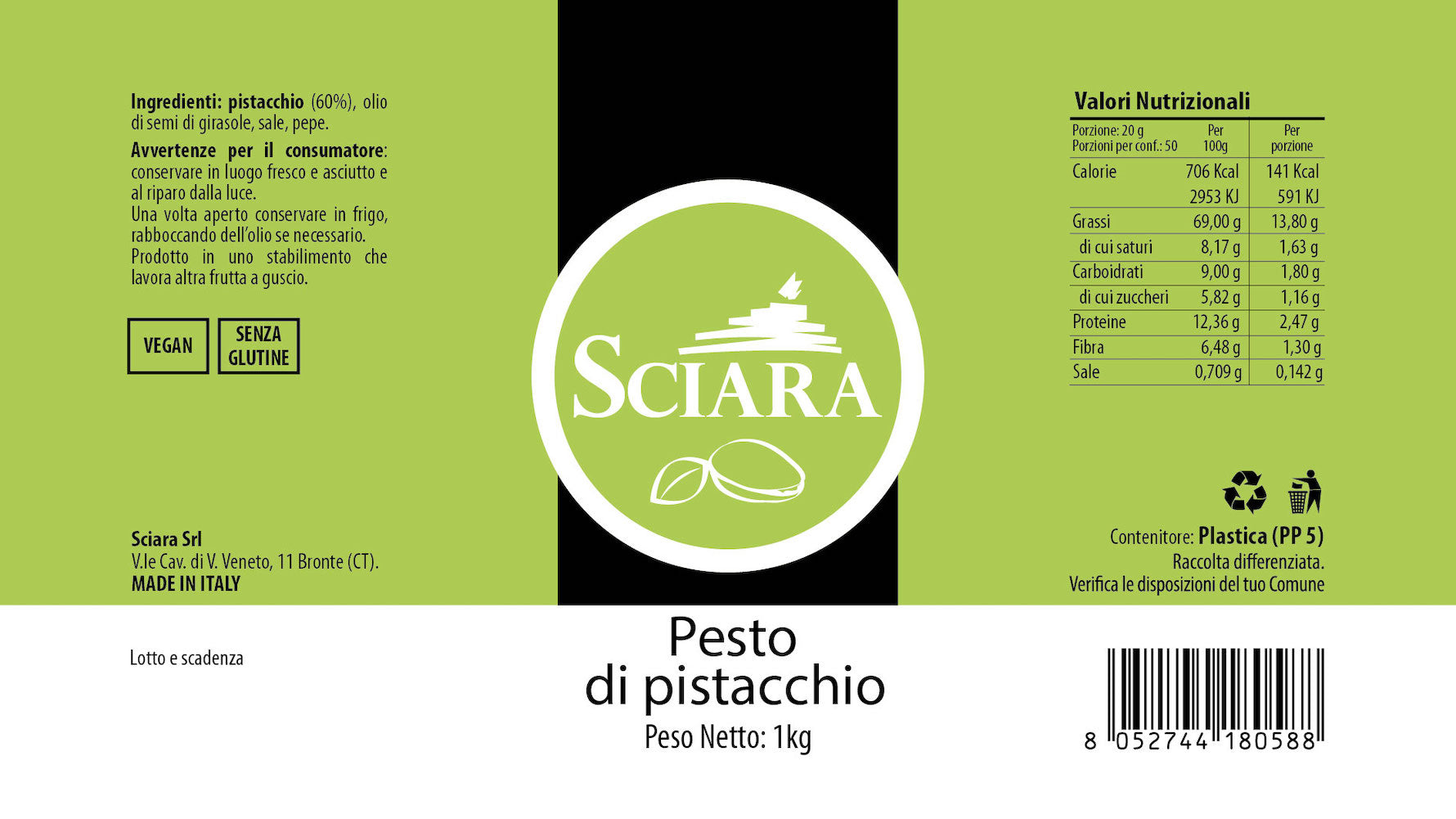 Pesto di Pistacchio - secchiello 1 kg - Sciara La terra del pistacchio Bronte