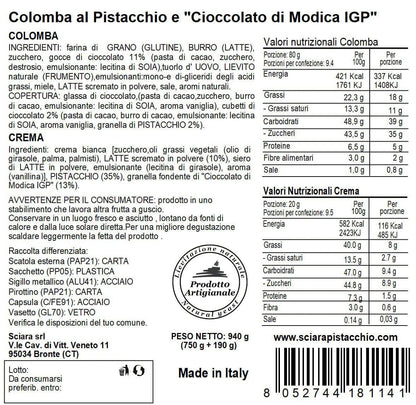 Colomba Pistacchio e "Cioccolato di Modica IGP" e Uovo al Pistacchio con Granella - Sciara La terra del pistacchio Bronte