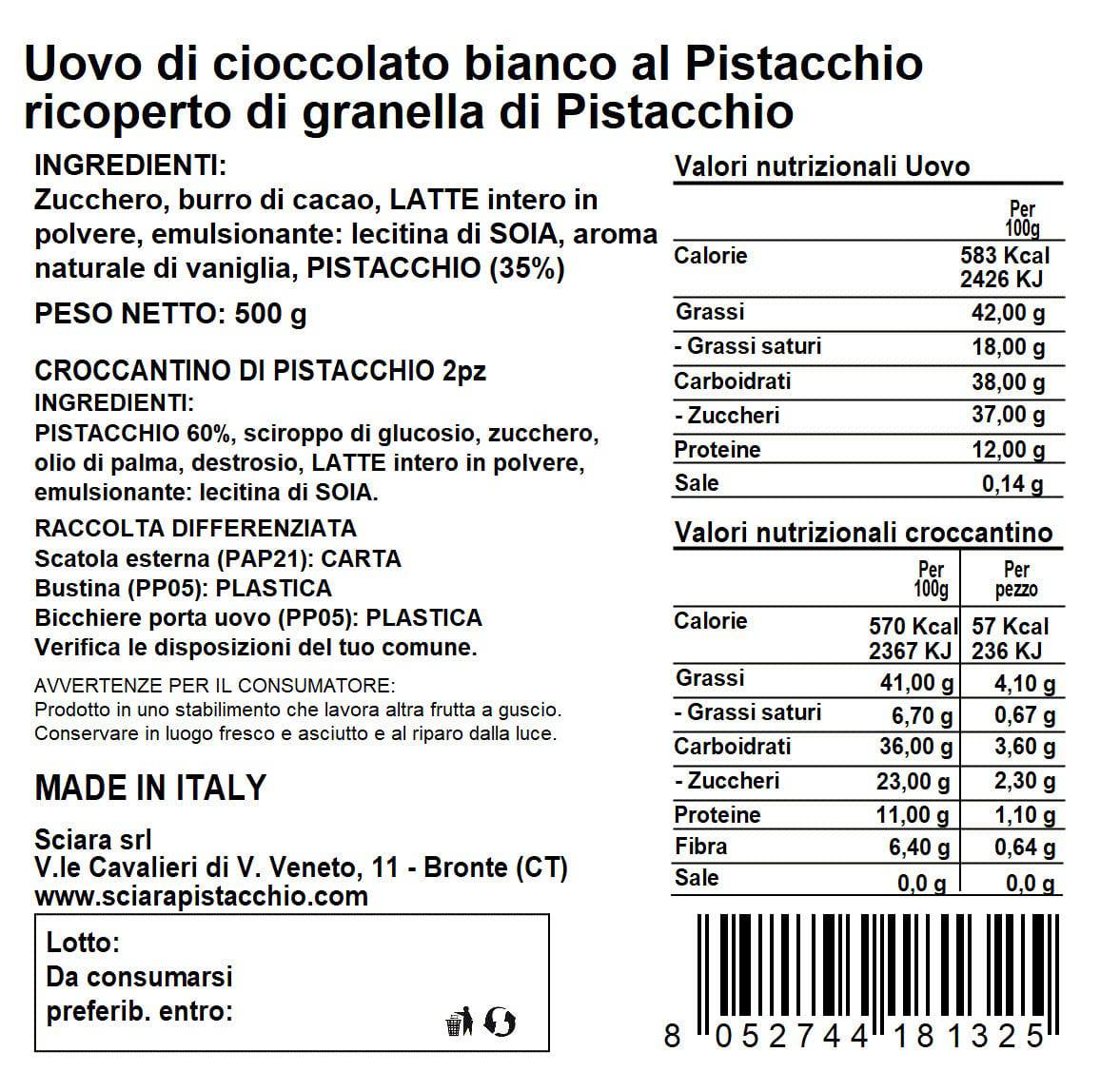 Colomba Pistacchio e "Cioccolato di Modica IGP" e Uovo al Pistacchio con Granella - Sciara La terra del pistacchio Bronte