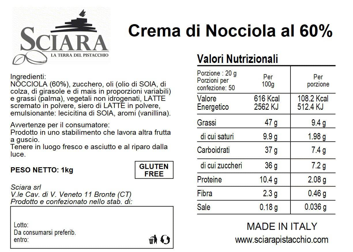 Crema di Nocciola al 60% 1 kg - La Intensa - Sciara La terra del pistacchio Bronte