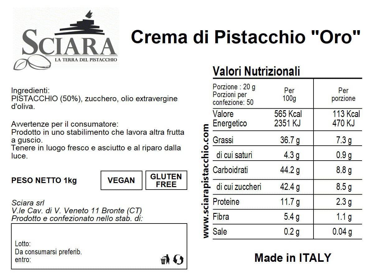Crema di Pistacchio senza latte 1 kg - La Oro - Sciara La terra del pistacchio Bronte