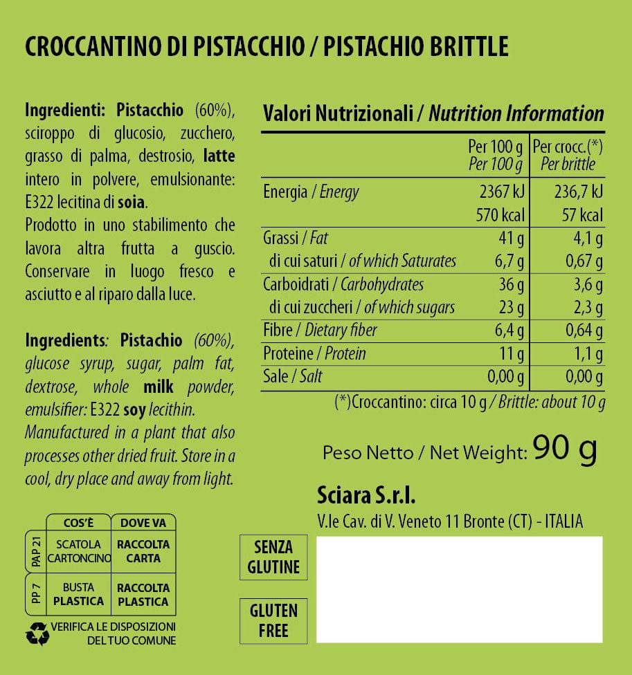 Croccantino di Pistacchio confezione da 10 barrette - Sciara La terra del pistacchio Bronte