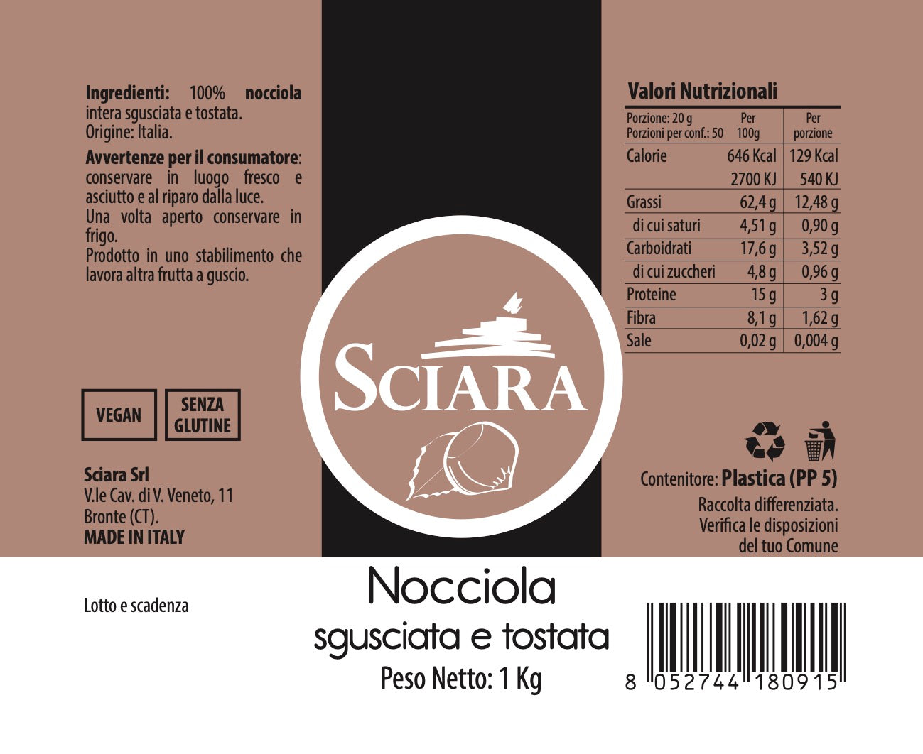 etichetta nocciole sgusciate tostate sciara