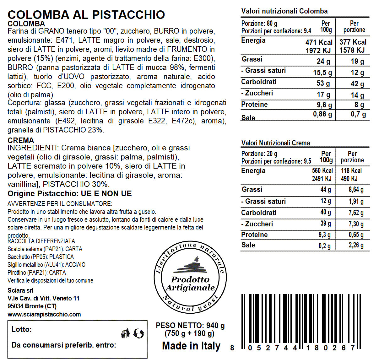 colomba pistacchio bronte sciara