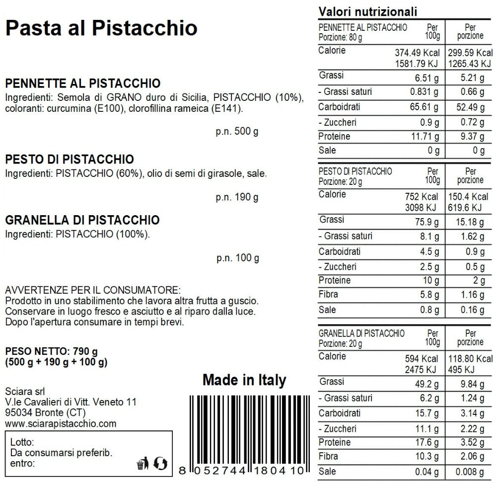 Kit Pasta al Pistacchio - Sciara La terra del pistacchio Bronte