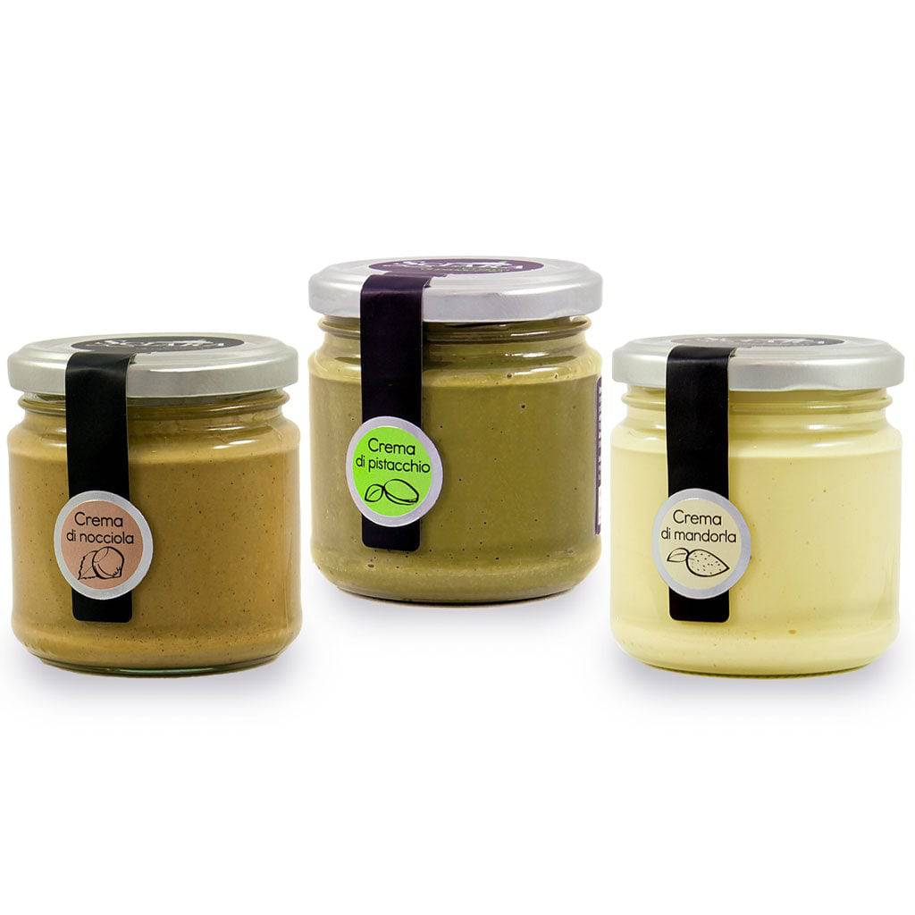 Mix Creme spalmabili Pistacchio, Mandorla e Nocciola 190 grammi x 3 - Le Classiche - Sciara La terra del pistacchio Bronte