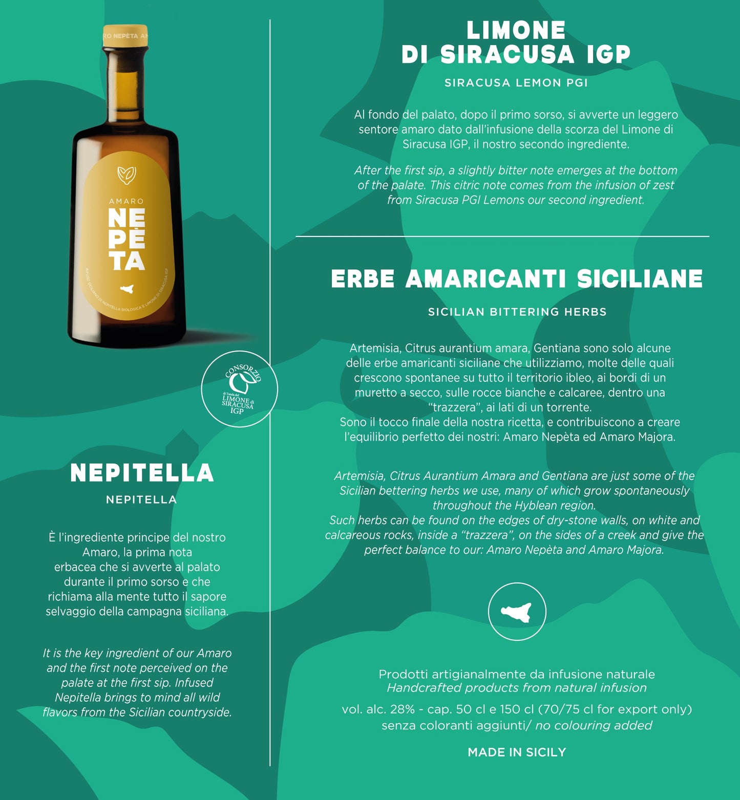 Amaro Nepèta – Amaro Siciliano alla Nepitella 500 ml - Sciara La terra del pistacchio Bronte