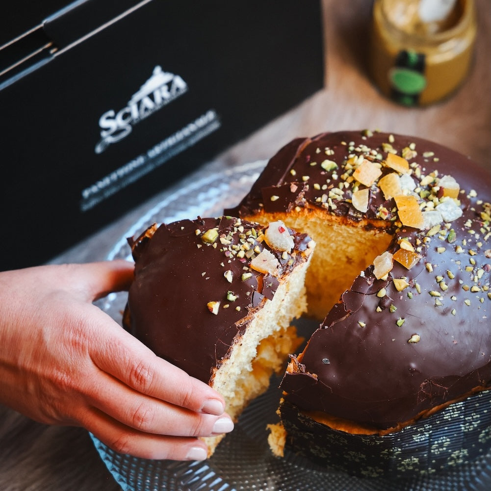 Panettone Pistacchio e Arancia di Sicilia con Crema di Pistacchio al 60% - Sciara La terra del pistacchio Bronte