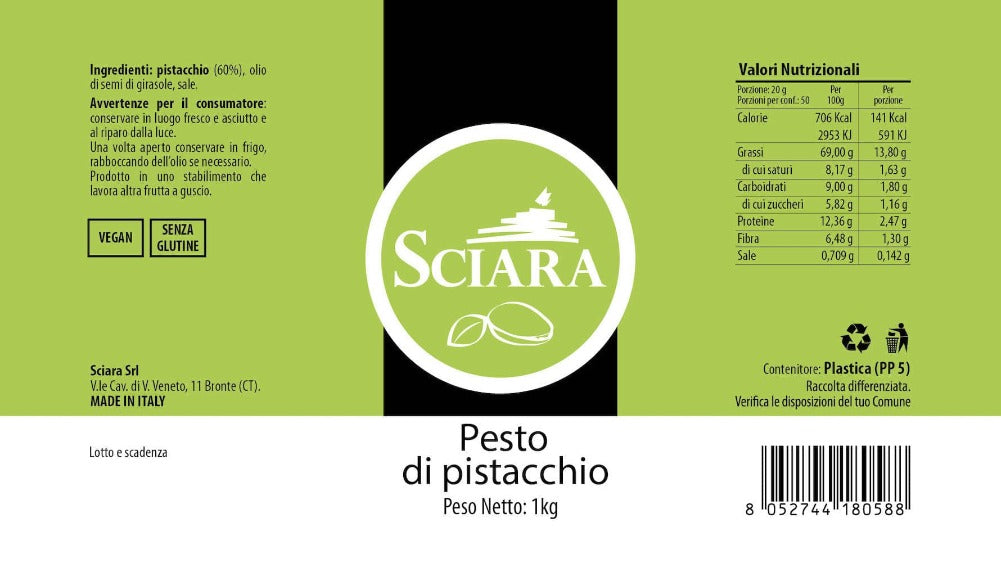 Pesto di Pistacchio 1 kg - Sciara La terra del pistacchio Bronte