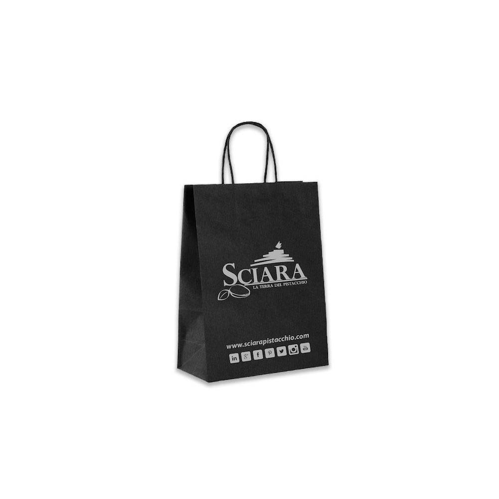 Shopper Sciara nera in carta misura S - Sciara La terra del pistacchio Bronte