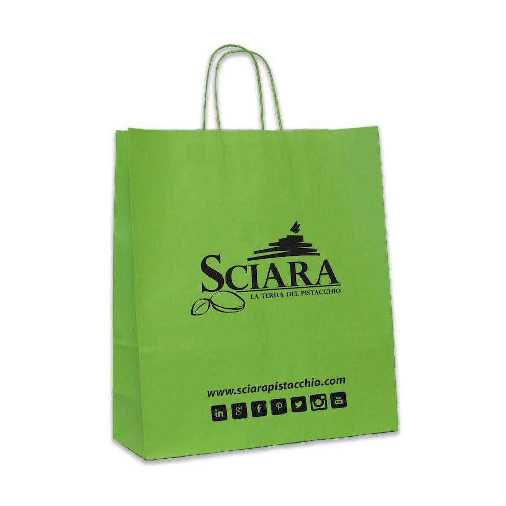 Shopper Sciara verde in carta misura L - Sciara La terra del pistacchio Bronte