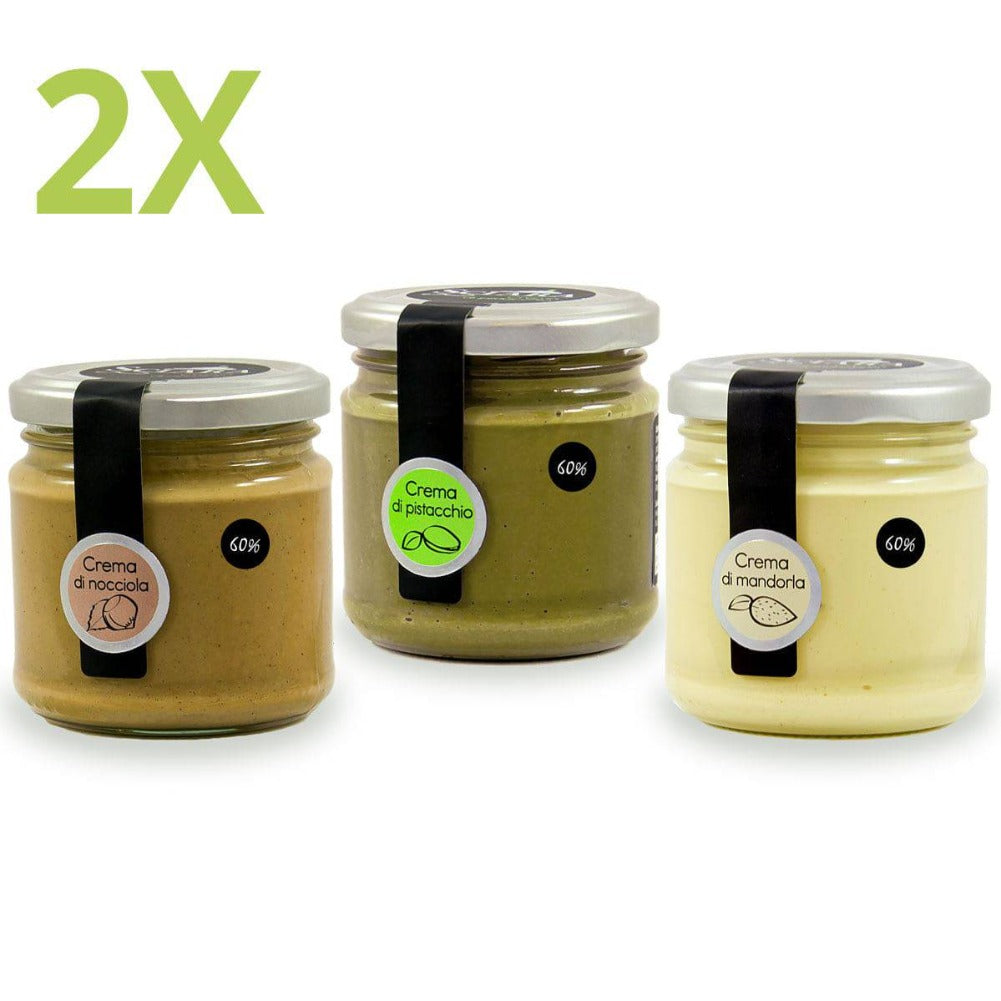 Mix Creme spalmabili al 60% Pistacchio, Mandorla e Nocciola 190 grammi x 3 - Le Intense - Sciara La terra del pistacchio Bronte