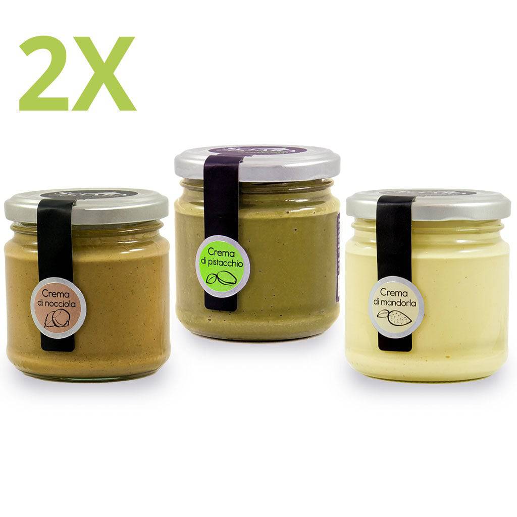 Mix Creme spalmabili Pistacchio, Mandorla e Nocciola 190 grammi x 3 - Le Classiche - Sciara La terra del pistacchio Bronte